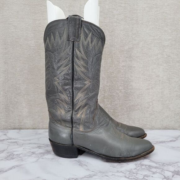 Sanders Vintage Leather Gray Western Cowboy Boots Men's 10D - Picture 2 of 14